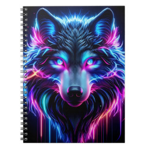 Carnet Loup Néon Yeux Brûlants Animal Futuriste Cyberpunk
