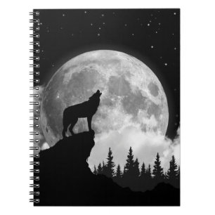 Carnet Loup noir et blanc hurlant sur la lune