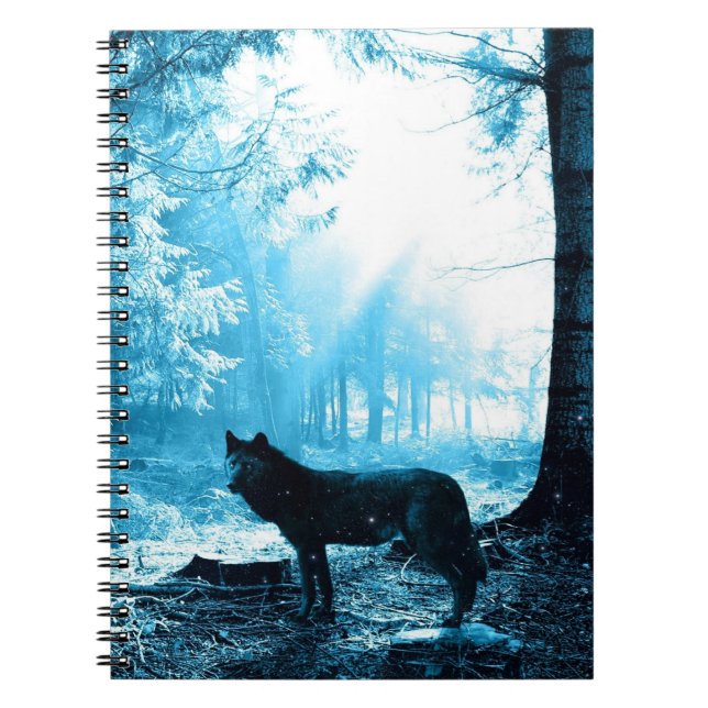 Carnet Loup noir seul dans la forêt (Devant)