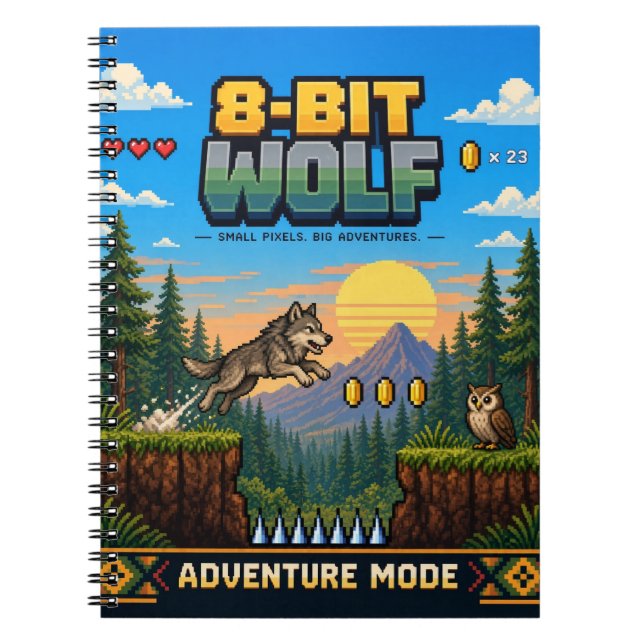 Carnet Loup, Pixel Art 8 Bits Rétro (Devant)
