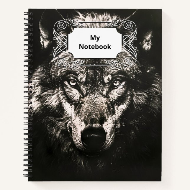 Carnet Loup sauvage monochrome majestueux (Devant)