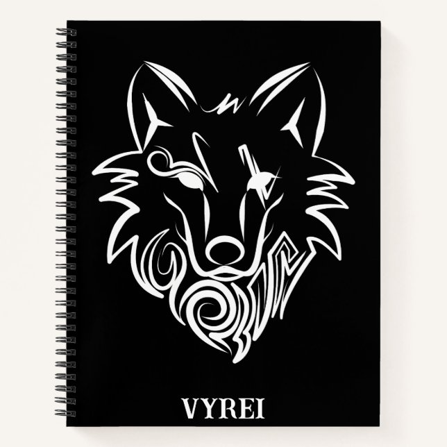 Carnet Loup tribal noir et blanc (Devant)