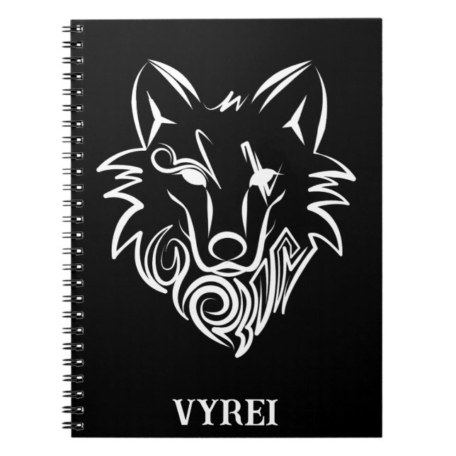 Carnet Loup tribal noir et blanc (Devant)