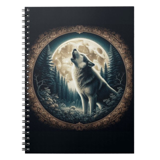 Carnet Loup vintage et lune classique (Devant)