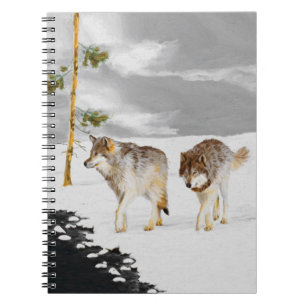 Carnet Loups en peinture sur neige - Art original de la f