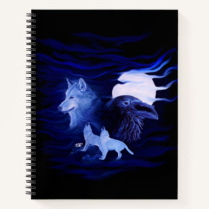 Carnet Loups et corbeau avec pleine lune