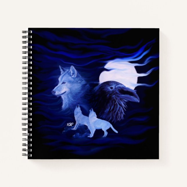 Carnet Loups et corbeau avec pleine lune (Devant)