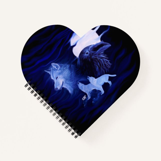 Carnet Loups et corbeau avec pleine lune (Devant)