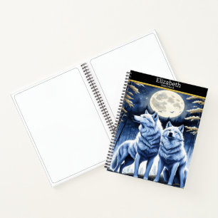 Carnet Loups majestueux hurlant sous un clair de lune lum
