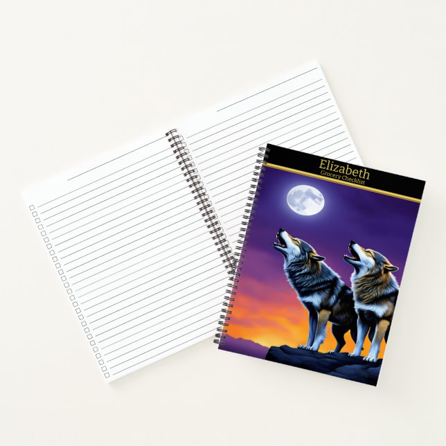 Carnet Loups serpentant la lune brillante au crépuscule (Intérieur)