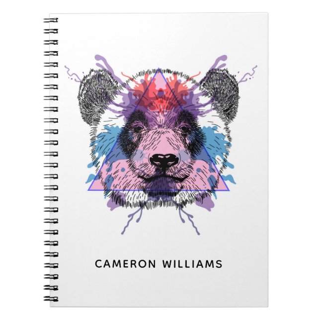 Carnet L'ours panda géométrique | ajoutent votre nom (Devant)