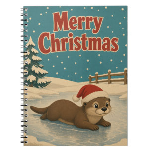 Carnet Loutre Animal de Noël dans la cour enneigée
