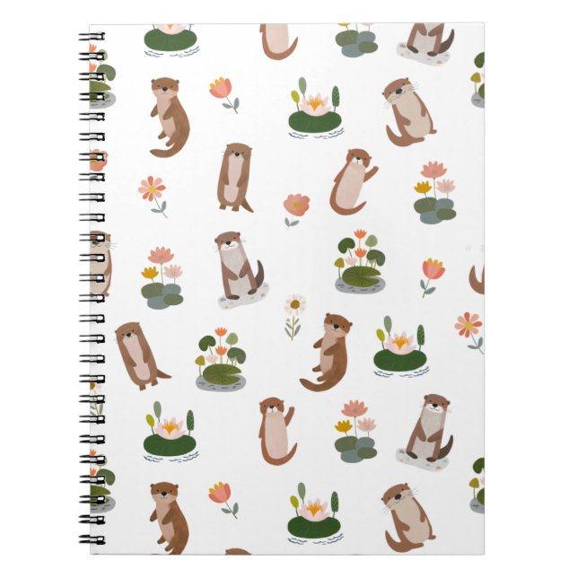 Carnet Loutres et nénuphars sur fond blanc (Devant)