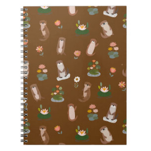 Carnet Loutres et nénuphars sur fond marron