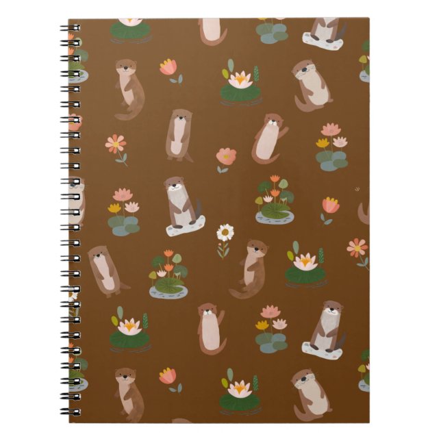 Carnet Loutres et nénuphars sur fond marron (Devant)