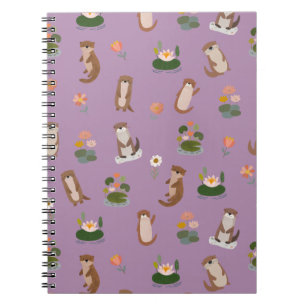 Carnet Loutres et nénuphars sur fond violet clair