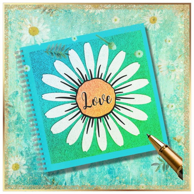 Carnet LOVE Cute Daisy (Pretty Blue White Daisy Love 8.5 inch Square Spiral Notebook Sketchbook )