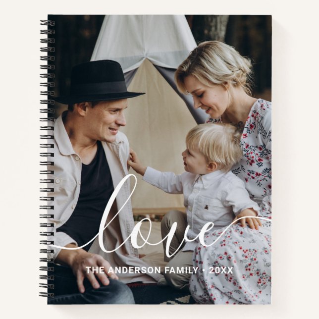 Carnet 'Love' Photo de famille personnalisée avec nom per (Devant)