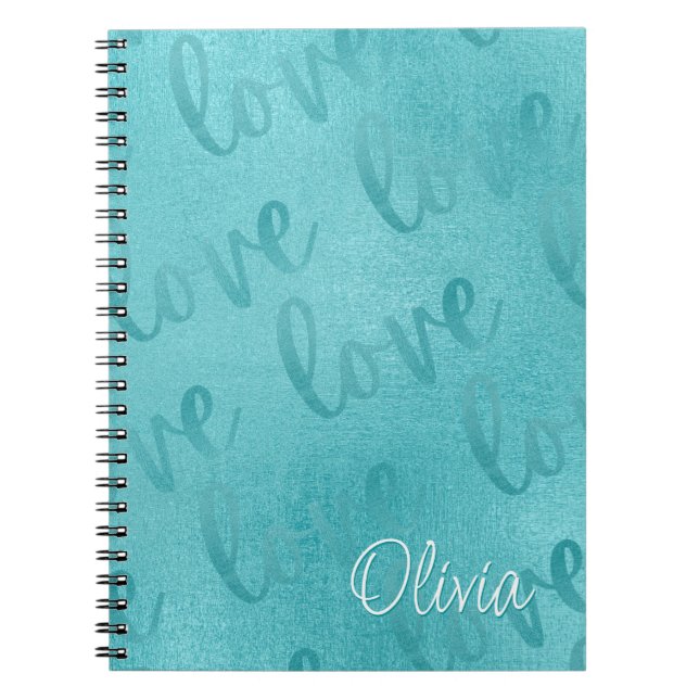 Carnet Love Turquoise Script Motif Turquoise (Devant)