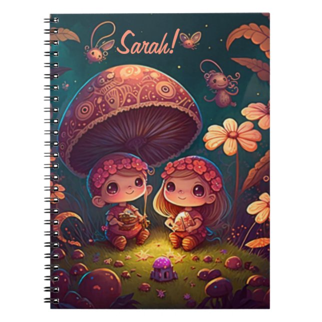 Carnet Lovely cute elves play under mushrooms             (Devant)