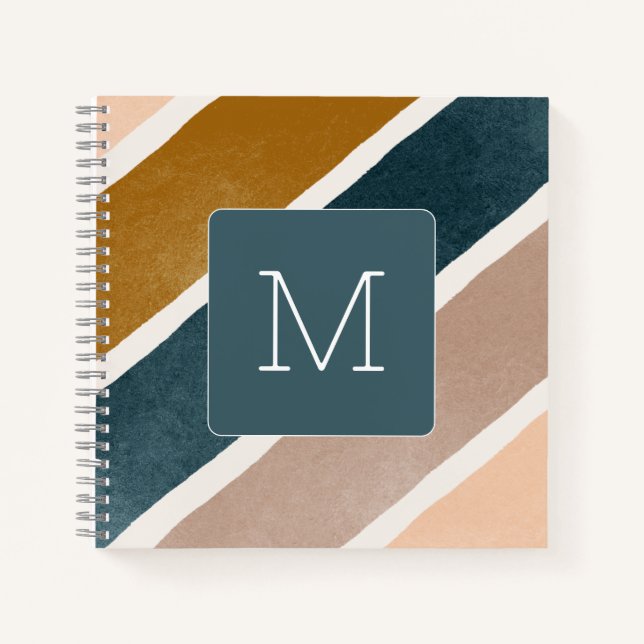 Carnet Lovely initial motif rayé Turquoise (Devant)