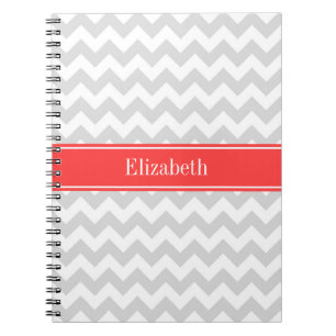 Carnet Lt Grey What Chevron Coral Nom rouge Monogramme