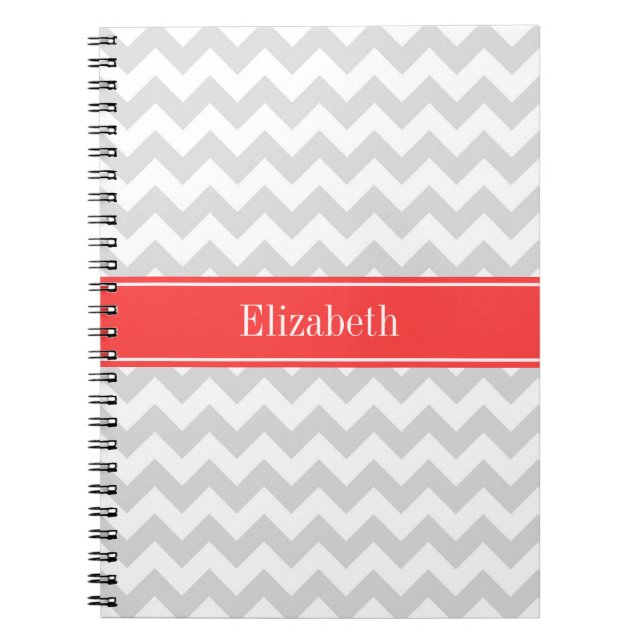 Carnet Lt Grey What Chevron Coral Nom rouge Monogramme (Devant)