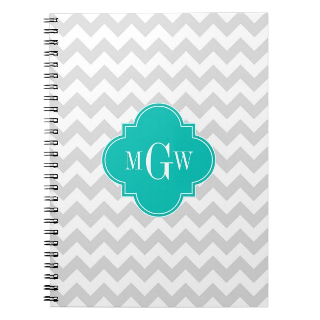 Carnet Lt Gris Blanc Chevron Sarcelle Quatrefeuille 3 Mon (Devant)