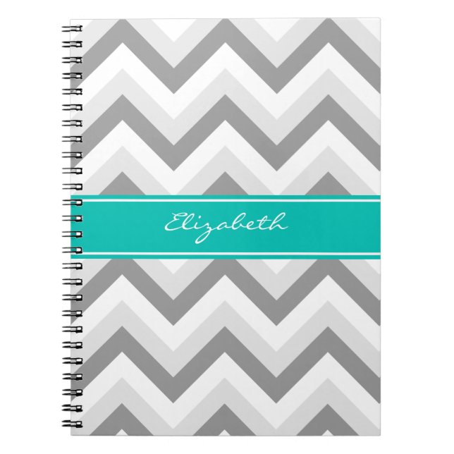 Carnet Lt Gris Med Gris Blanc Chevron Sarcelle Monogramme (Devant)