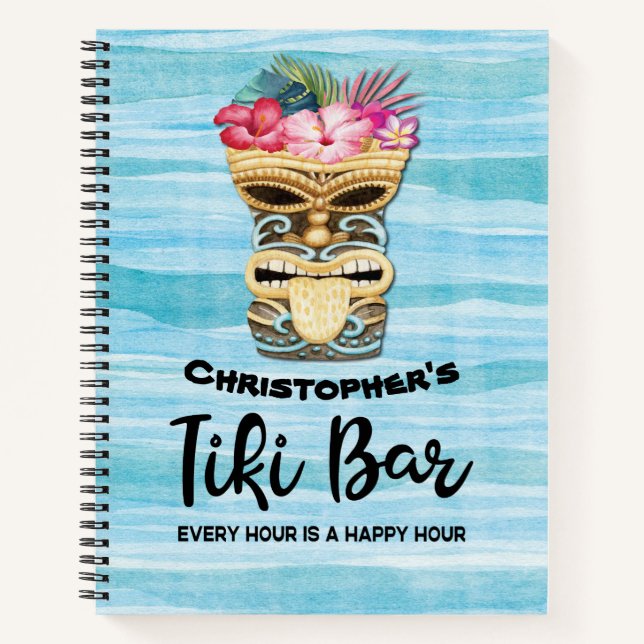 Carnet Luau Tiki Bar Party Recette Monogrammé (Devant)