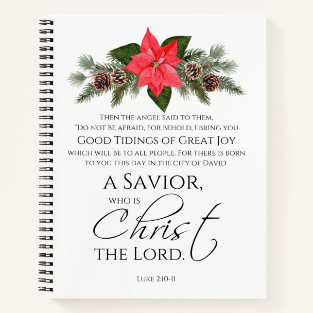 Carnet Luc 2:10-11 Écriture de Noël Poinsettia (Devant)