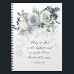 Carnet Luc 2:14 Noël de la Rose blanche "Gloire à Dieu"<br><div class="desc">Écriture inspirante Cahier de Noël,  journal dépeint un élégant rose d'aquarelle blanc et bleu marine. Il présente une Bible Verse Luke 2:14,  "Gloire à Dieu au plus haut,  et sur terre Paix,  Bonne Volonté aux hommes!".</div>