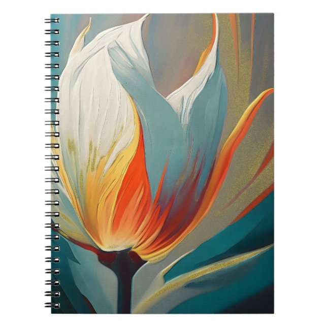 Carnet Lueur florale abstraite en turquoise et orange (Devant)