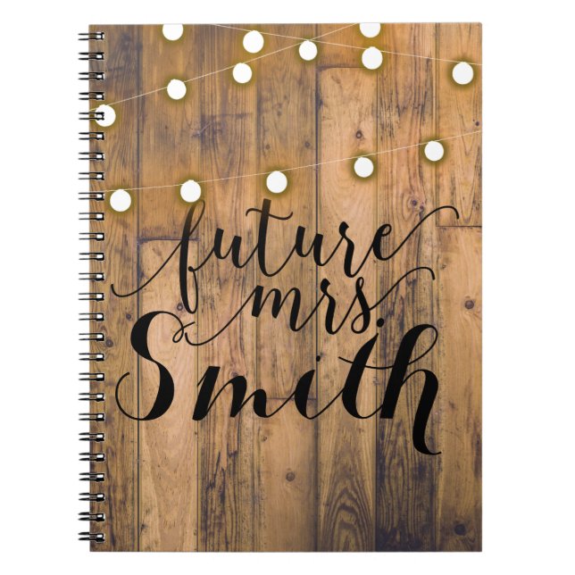 Carnet Lumières de Bois Rustique et de Corde Future Mme. (Devant)