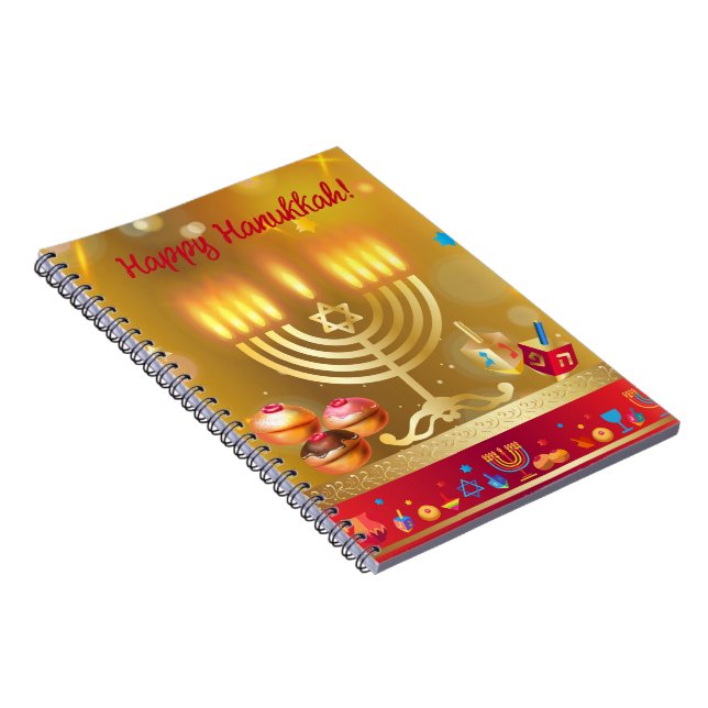 Carnet Lumières joyeuses de Hanoucca Fête juive Or (Côté Droit)