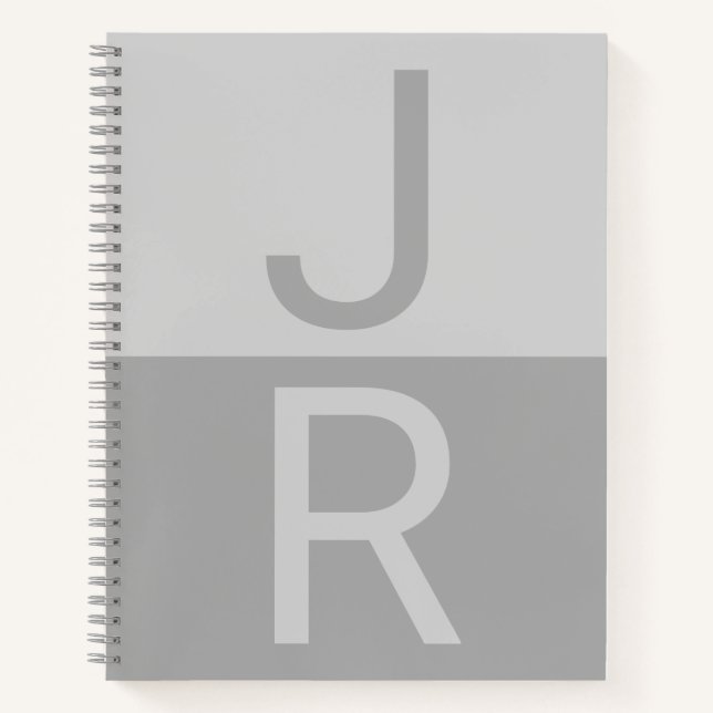 Carnet Lumineuses Gris & Gris Initiales Modernes Monogram (Devant)