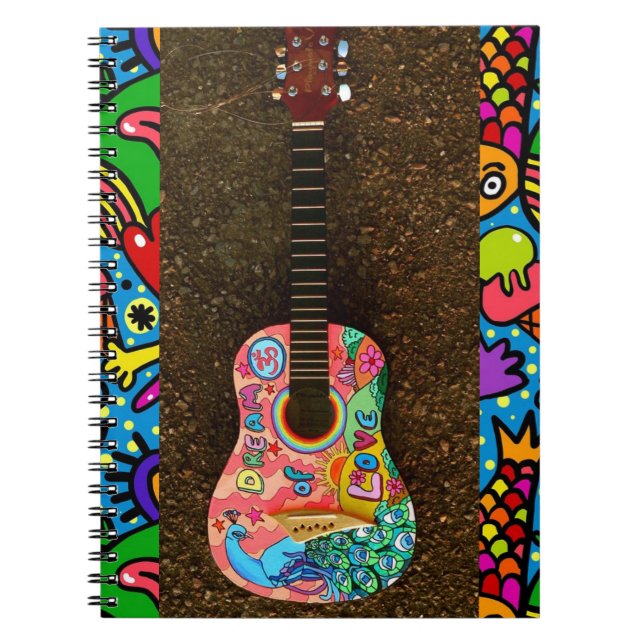 Carnet lumineux coloré de guitare d'amour rêveur (Devant)
