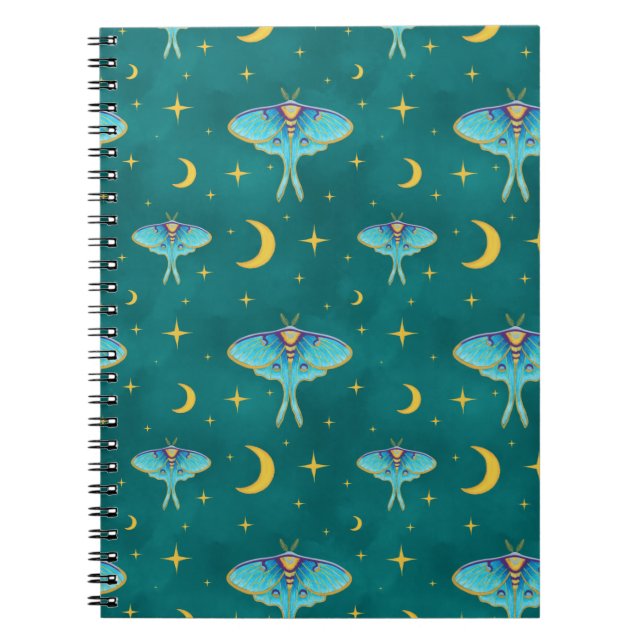 Carnet Luna Moth Céleste Lunes & Étoiles Turquoise (Devant)