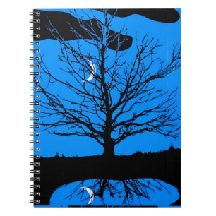 Carnet Lune avec l'arbre, bleu de cobalt, noir et blanc