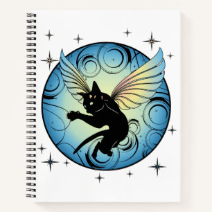 Carnet Lune de chat cosmique et étoiles