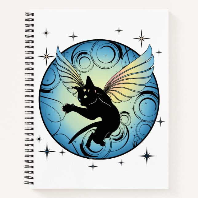 Carnet Lune de chat cosmique et étoiles (Devant)