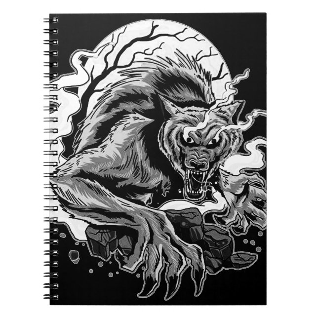 Carnet Lune de loup-garou monochrome (Devant)