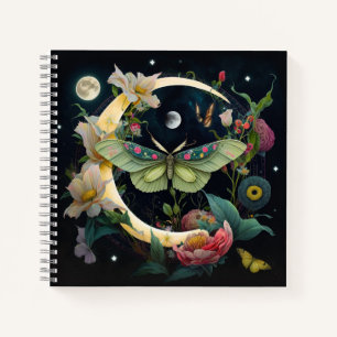 Carnet Lune de papillon de style bohémien et fleurs