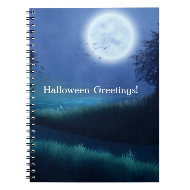 Carnet Lune d'Halloween à la nuit dans les tons bleu et v (Devant)
