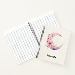 Carnet Lune rose Croissant avec de jolies fleurs