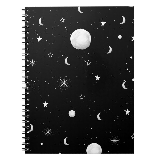 Carnet Lunes et étoiles noires et blanches (Devant)