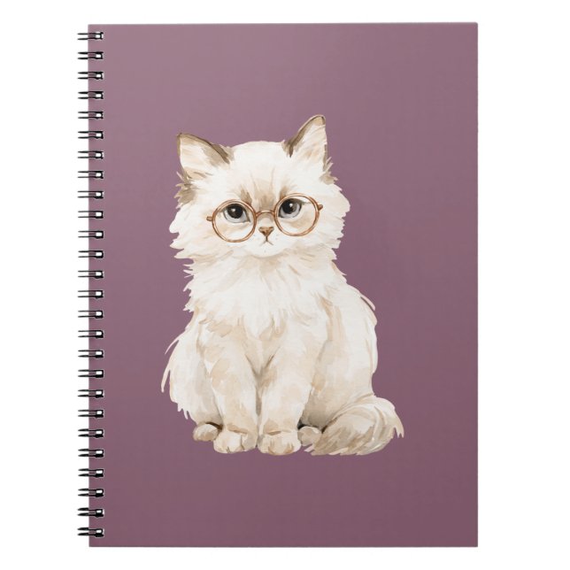 Carnet Lunettes de chat blanc crème violet  (Devant)