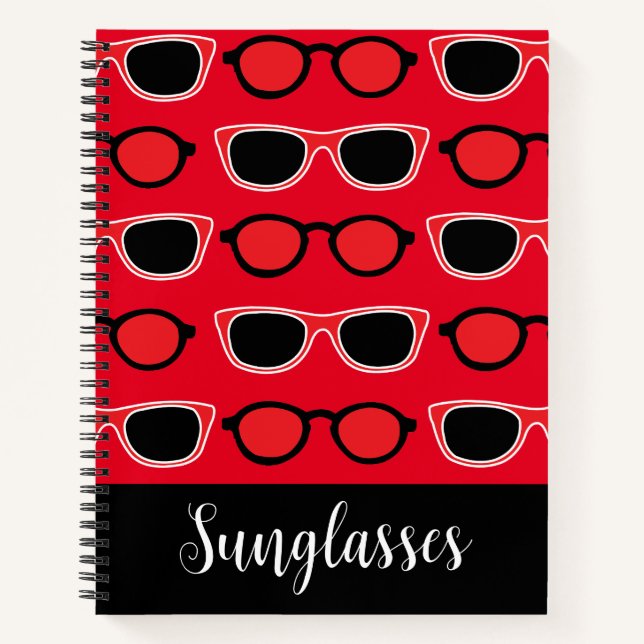 Carnet Lunettes de soleil rouge noir personnalisées (Devant)