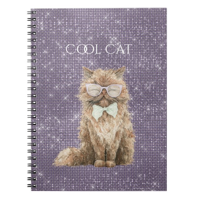 Carnet Lunettes Purple Sparkle Brown Cool Cat   (Devant)