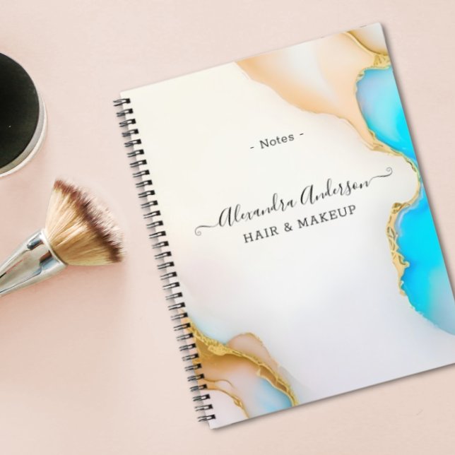 Carnet Luxe Agate Blue Gold Détails Signature Script (Luxury Agate Blue Gold Details Signature Script Notebook)